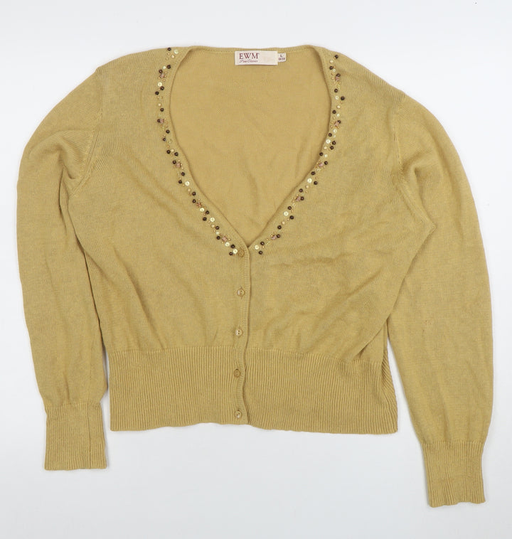 EWM Women's Beige Beaded V-Neck Cardigan Size 18/20