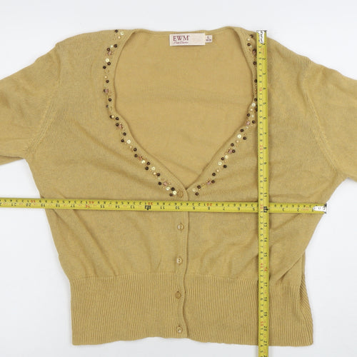 EWM Women's Beige Beaded V-Neck Cardigan Size 18/20