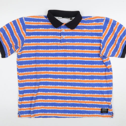 WESC Men's Multicoloured Striped Cotton Polo Shirt XL