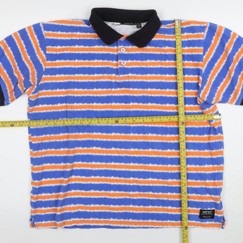 WESC Men's Multicoloured Striped Cotton Polo Shirt XL
