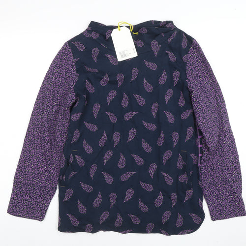 White Stuff Womens Navy Purple Long Sleeve Tunic Top Size 14 Floral Paisley Cotton
