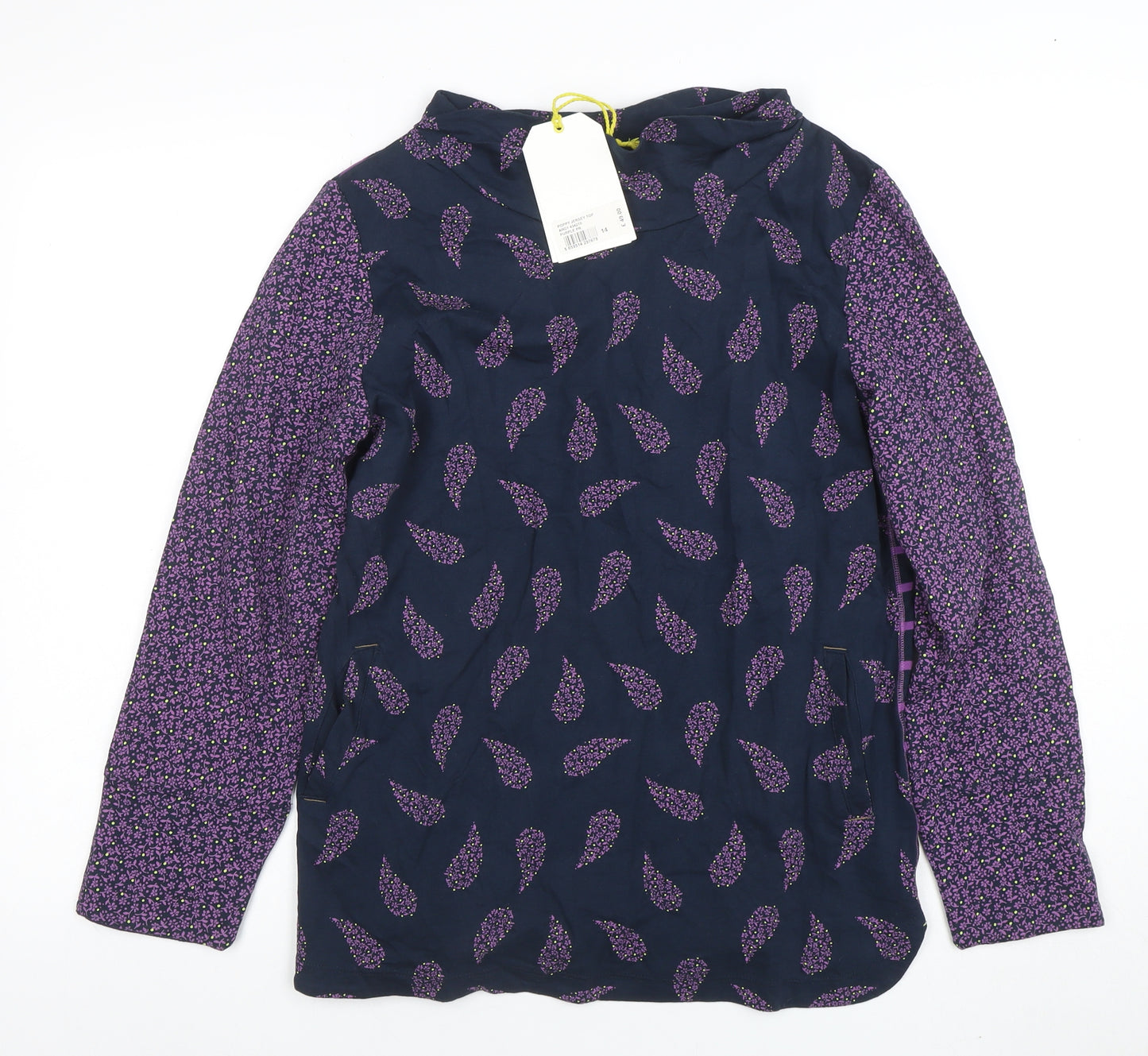 White Stuff Womens Navy Purple Long Sleeve Tunic Top Size 14 Floral Paisley Cotton