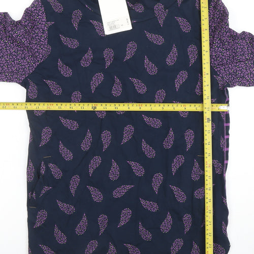 White Stuff Womens Navy Purple Long Sleeve Tunic Top Size 14 Floral Paisley Cotton
