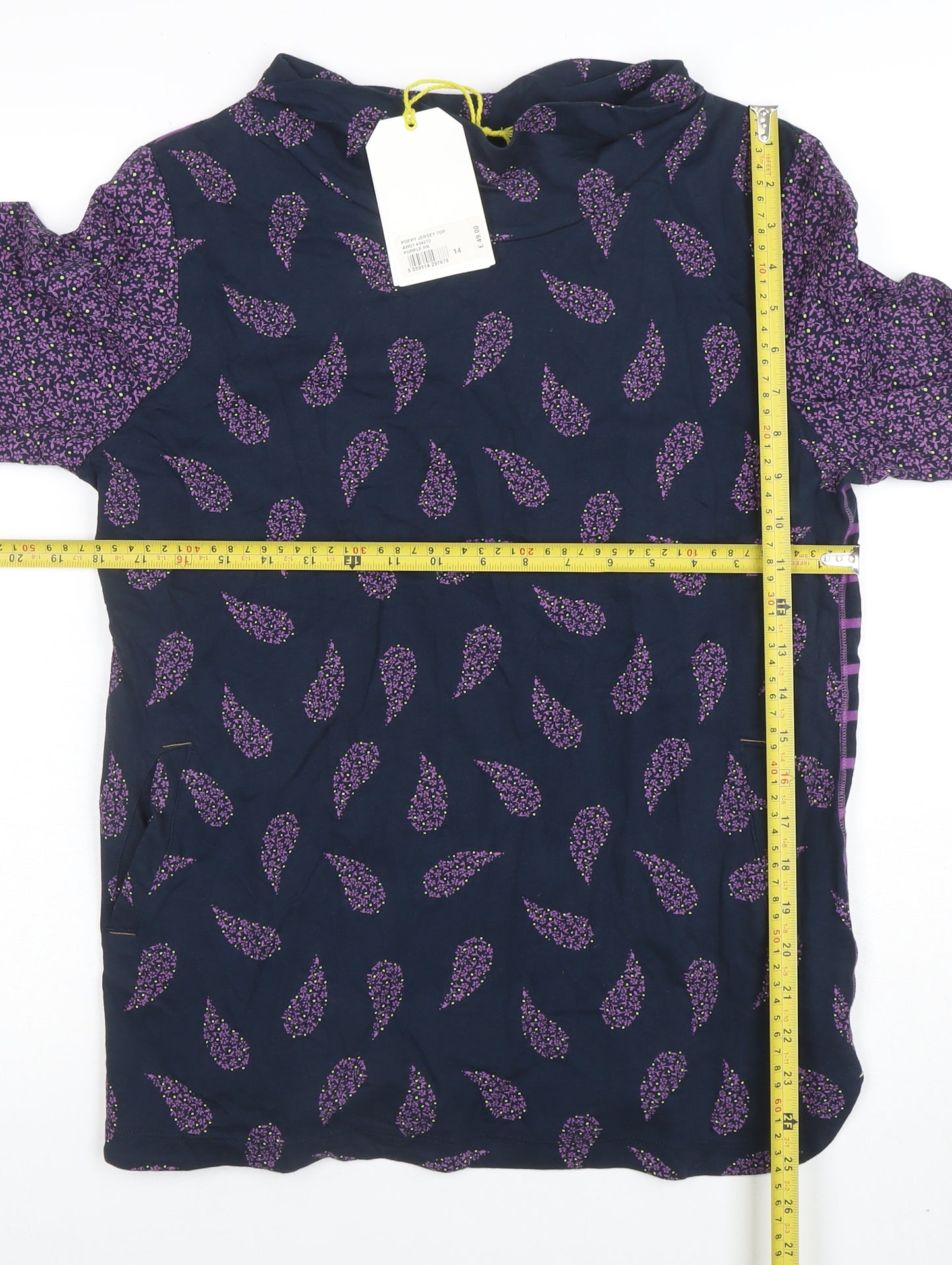 White Stuff Womens Navy Purple Long Sleeve Tunic Top Size 14 Floral Paisley Cotton