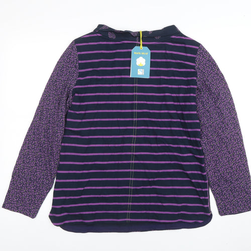 White Stuff Womens Navy Purple Long Sleeve Tunic Top Size 14 Floral Paisley Cotton