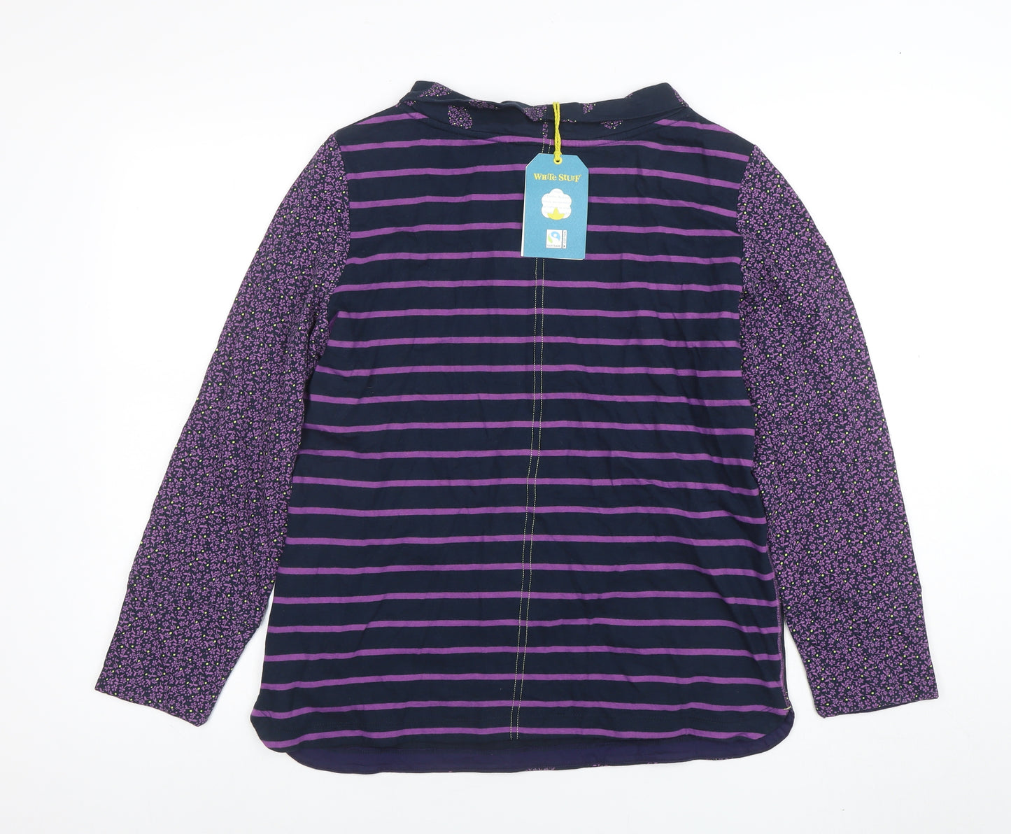White Stuff Womens Navy Purple Long Sleeve Tunic Top Size 14 Floral Paisley Cotton