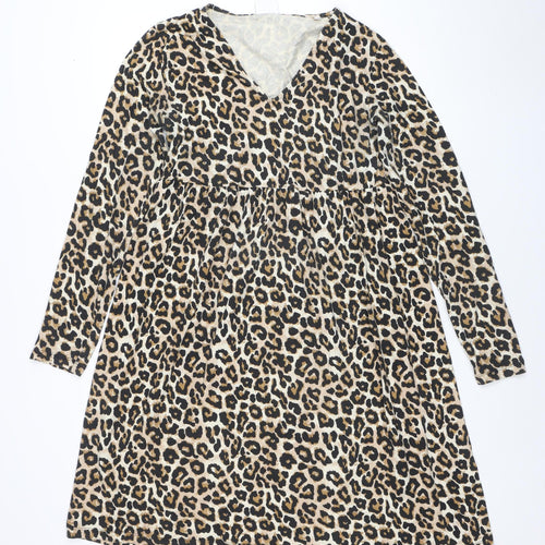 Mamalicious Women’s Beige Leopard Print Maternity Bodycon Dress L