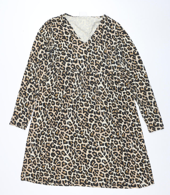 Mamalicious Women’s Beige Leopard Print Maternity Bodycon Dress L