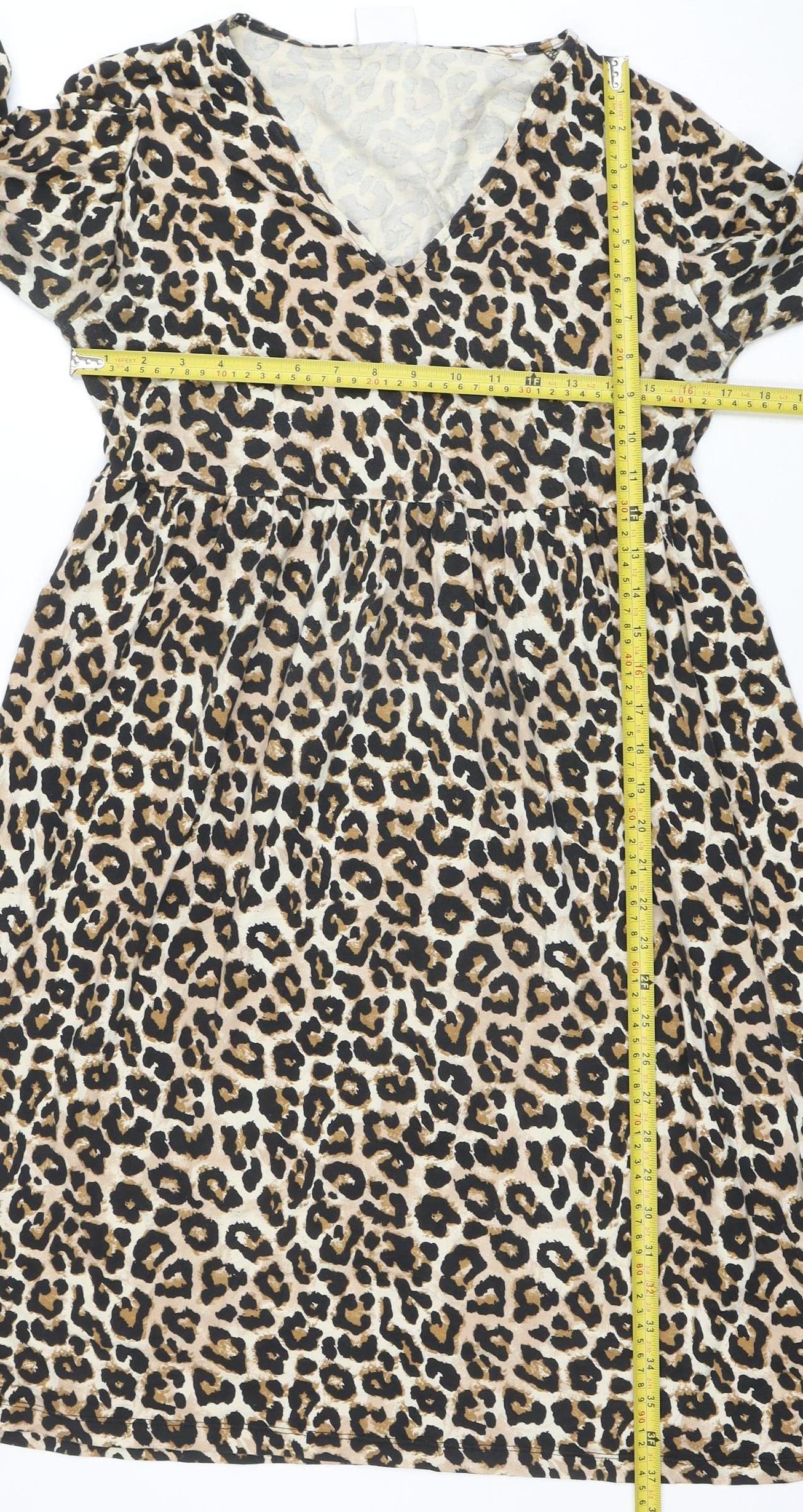 Mamalicious Women’s Beige Leopard Print Maternity Bodycon Dress L
