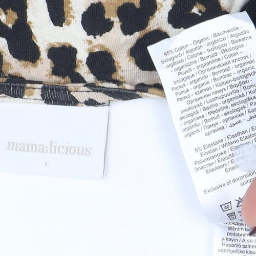Mamalicious Women’s Beige Leopard Print Maternity Bodycon Dress L