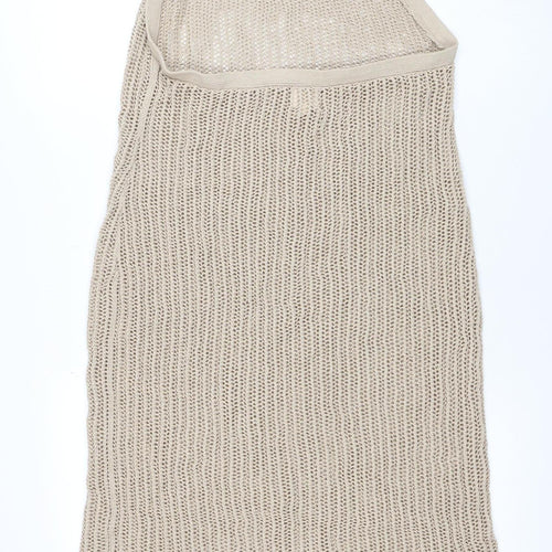 H&M Women Beige XL Halter Knit Slip Midi Dress Lightweight Beachwear
