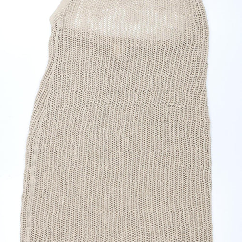 H&M Women Beige XL Halter Knit Slip Midi Dress Lightweight Beachwear