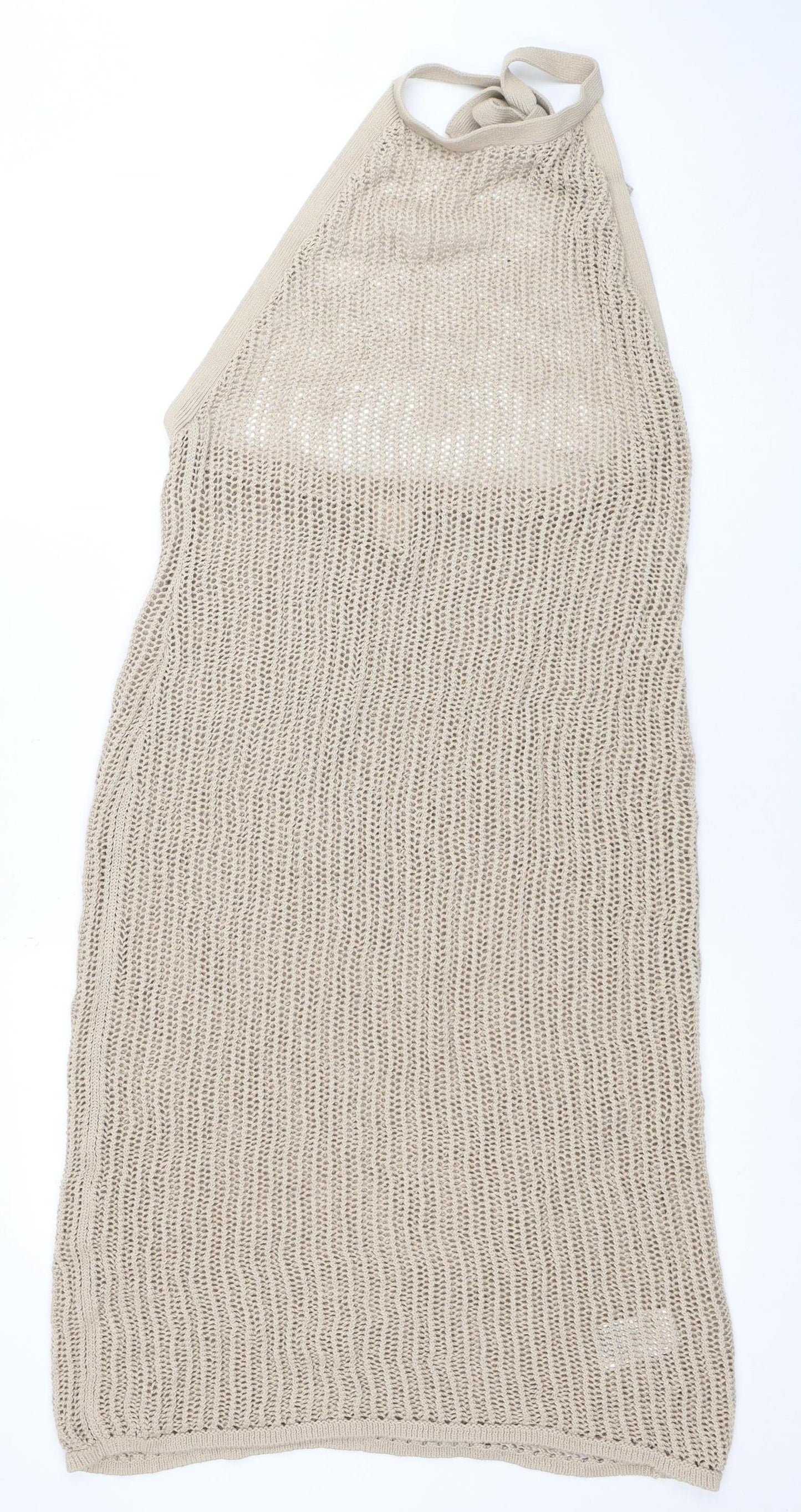 H&M Women Beige XL Halter Knit Slip Midi Dress Lightweight Beachwear