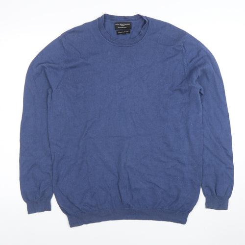 Savile Row Company Men’s Blue Cotton Cashmere Crew Neck Jumper L