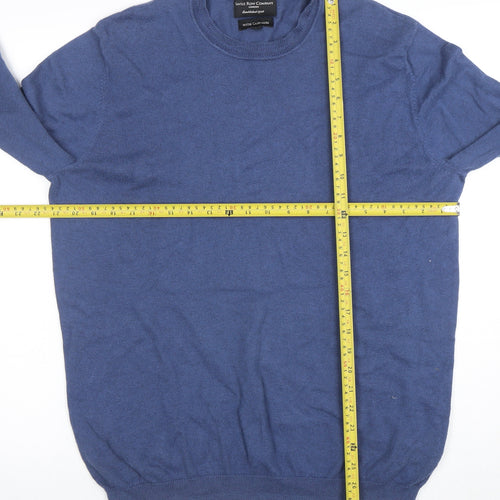 Savile Row Company Men’s Blue Cotton Cashmere Crew Neck Jumper L