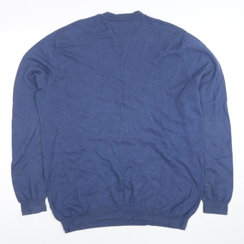 Savile Row Company Men’s Blue Cotton Cashmere Crew Neck Jumper L