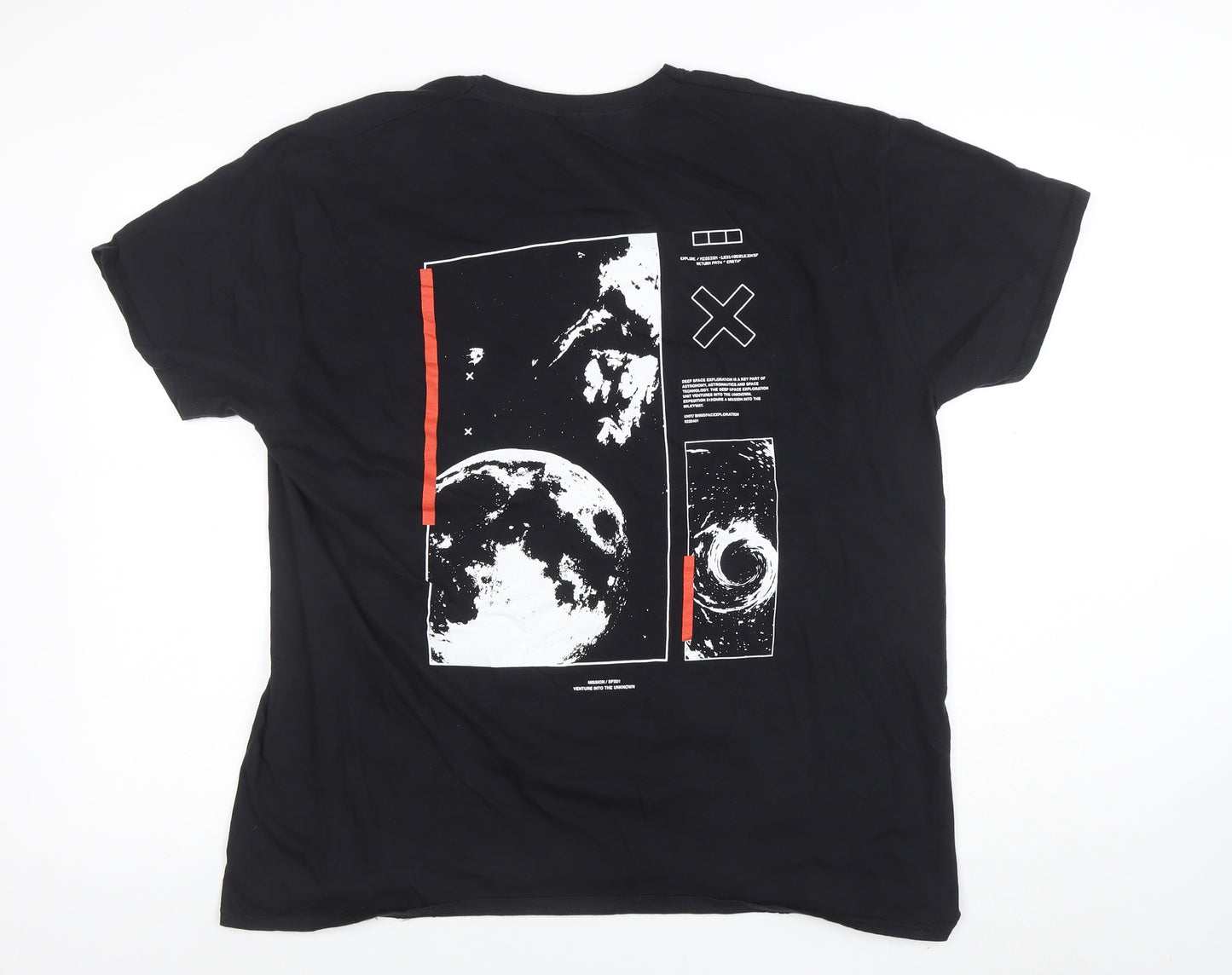 BoohooMAN Men's Black Space Graphic Print T-Shirt Size L