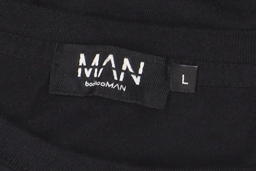 BoohooMAN Men's Black Space Graphic Print T-Shirt Size L