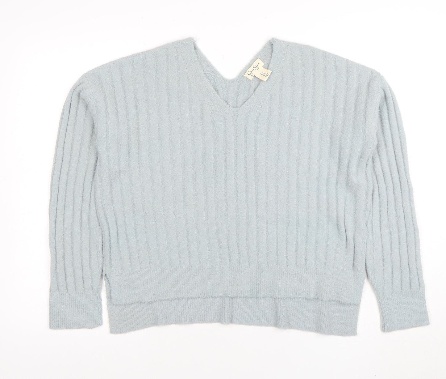 Jessica Simpson Women Blue V-Neck Ribbed Pullover Jumper L
