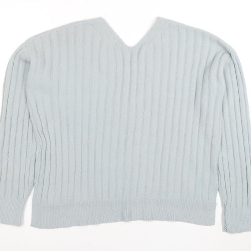 Jessica Simpson Women Blue V-Neck Ribbed Pullover Jumper L