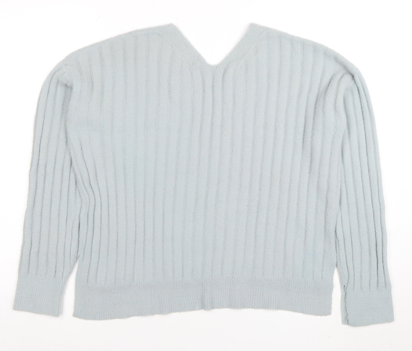 Jessica Simpson Women Blue V-Neck Ribbed Pullover Jumper L