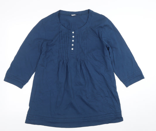 Cotton Traders Womens Blue 3/4 Sleeve Tunic Blouse Size 16