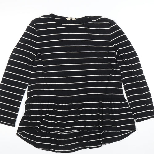 MNG Women Black Striped Long Sleeve Tunic Blouse Size M