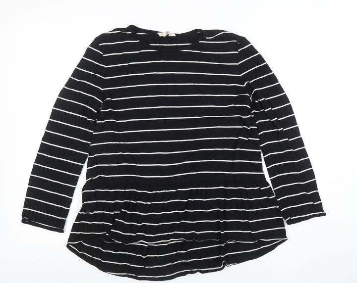 MNG Women Black Striped Long Sleeve Tunic Blouse Size M
