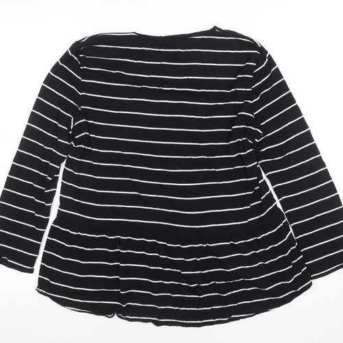 MNG Women Black Striped Long Sleeve Tunic Blouse Size M