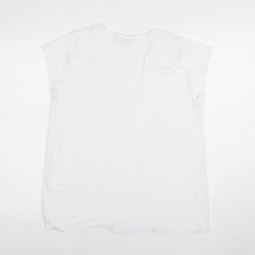 ZARA Women White Basic V-Neck Cotton T-Shirt Size XL