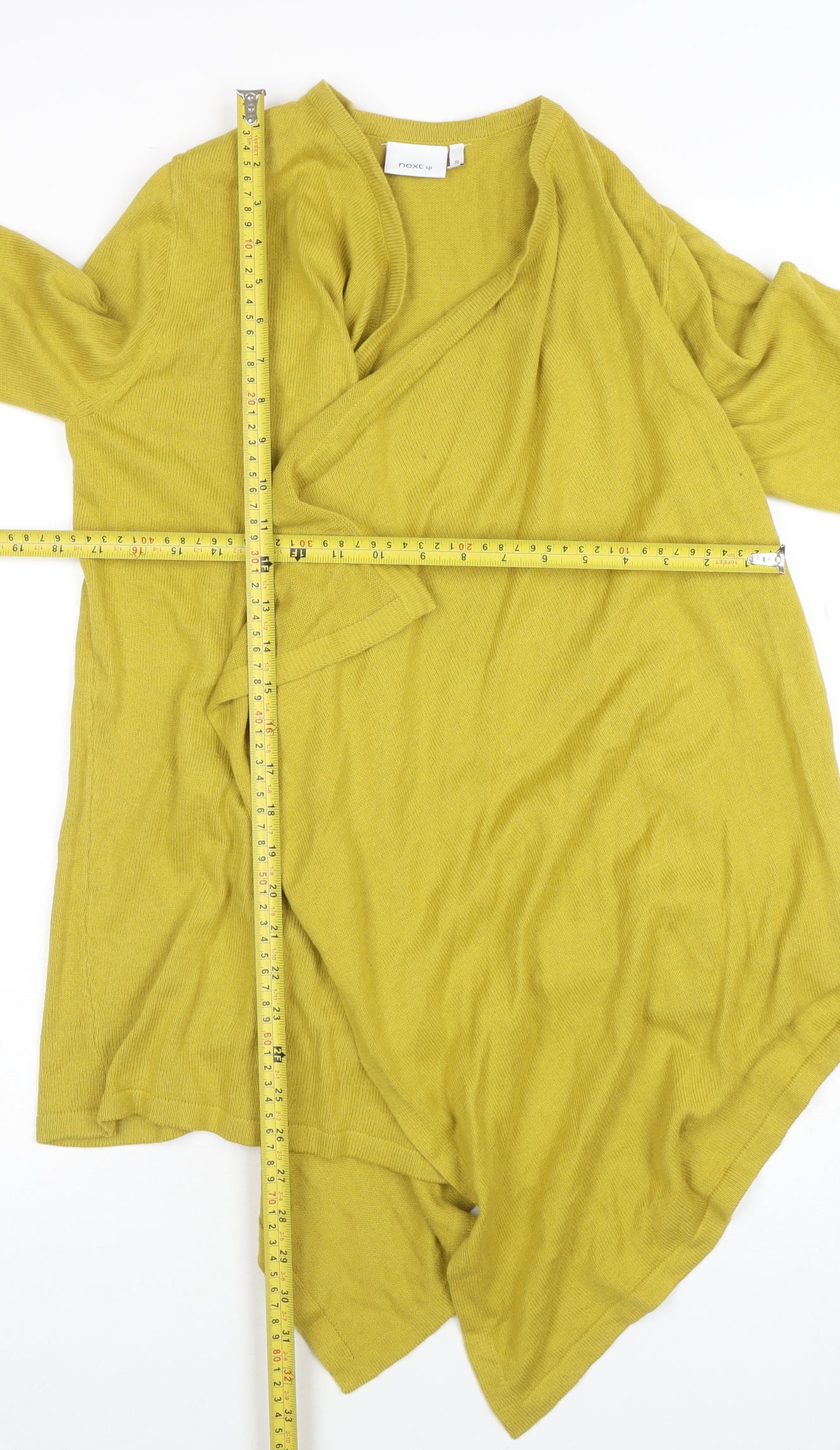 Next Women Yellow V-Neck Open Knit Long Sleeve Cardigan Size 10