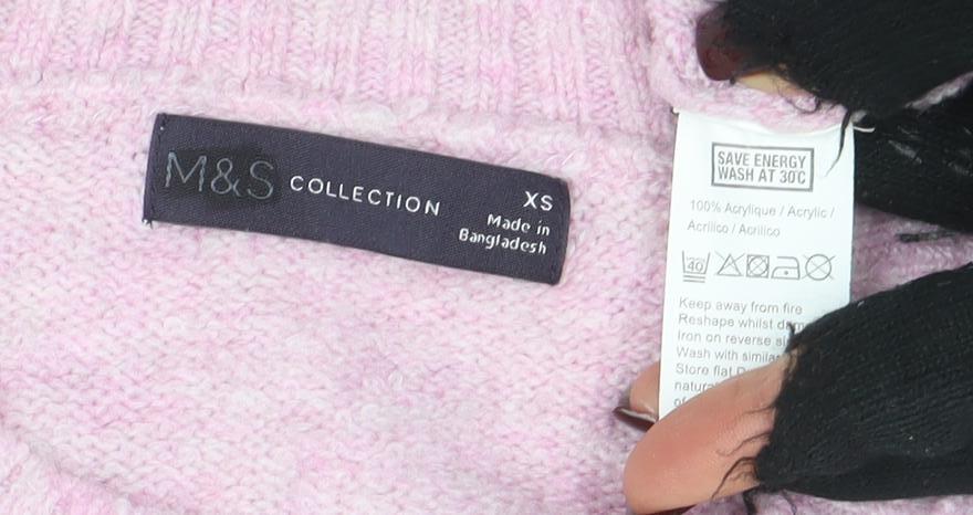 Marks and Spencer Women Pink Crew Neck Long Sleeve Jumper XS