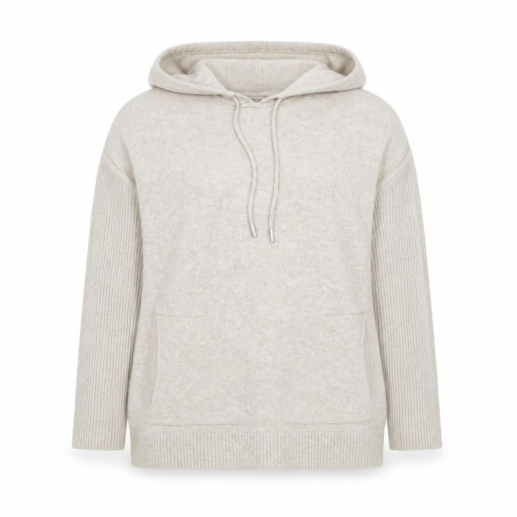 Front view of Cyrus Women’s Beige Hooded Pullover Sweater M Wool Blend