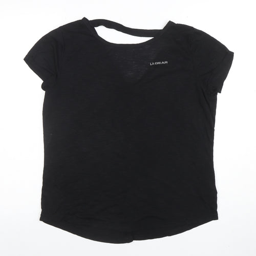 LA Gear Womens Black V-Neck Short Sleeve Basic T-Shirt Size 14