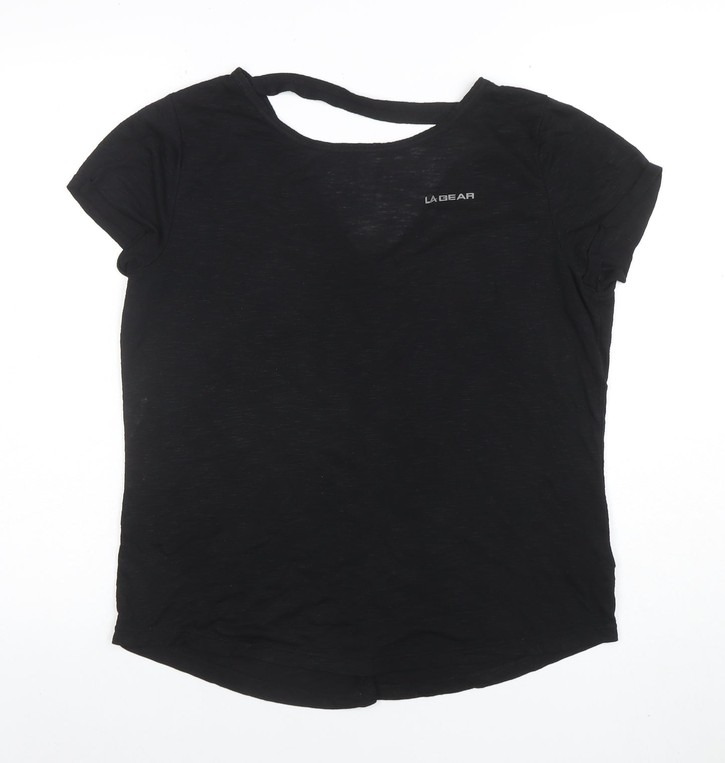 LA Gear Womens Black V-Neck Short Sleeve Basic T-Shirt Size 14