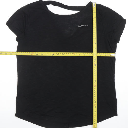 LA Gear Womens Black V-Neck Short Sleeve Basic T-Shirt Size 14