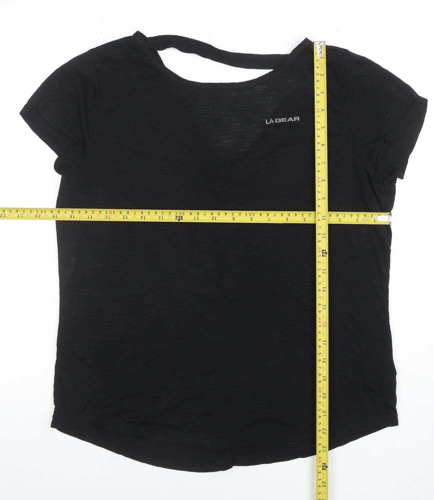 LA Gear Womens Black V-Neck Short Sleeve Basic T-Shirt Size 14