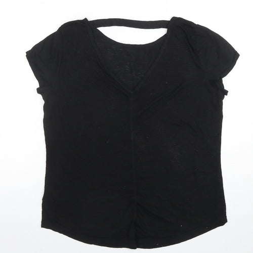 LA Gear Womens Black V-Neck Short Sleeve Basic T-Shirt Size 14