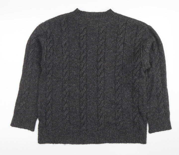 Collusion Women’s Grey Cable-Knit Crew Neck Jumper XS