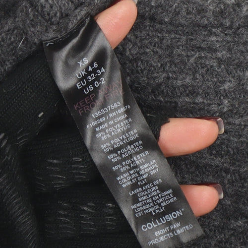 Collusion Women’s Grey Cable-Knit Crew Neck Jumper XS