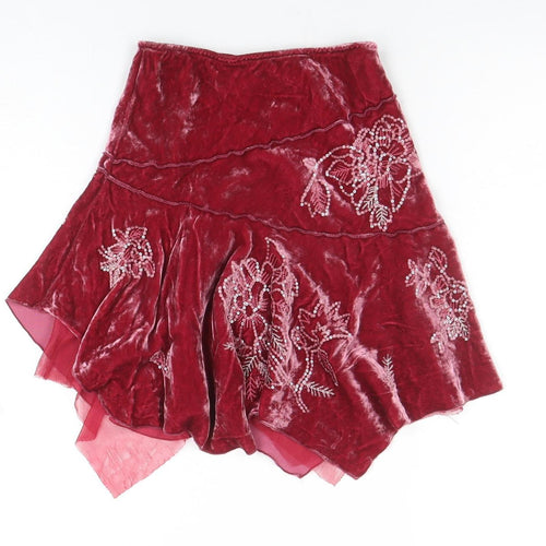 Jigsaw Junior Girls Red Velvet Beaded Flared Skirt 6-7 Years