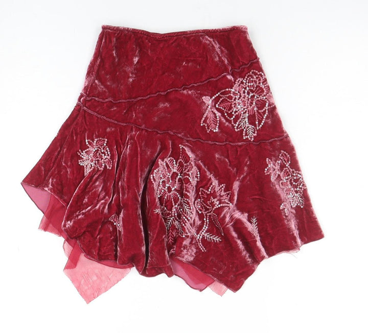 Jigsaw Junior Girls Red Velvet Beaded Flared Skirt 6-7 Years