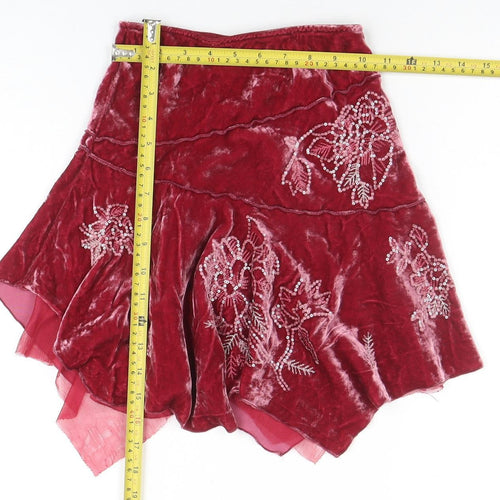 Jigsaw Junior Girls Red Velvet Beaded Flared Skirt 6-7 Years