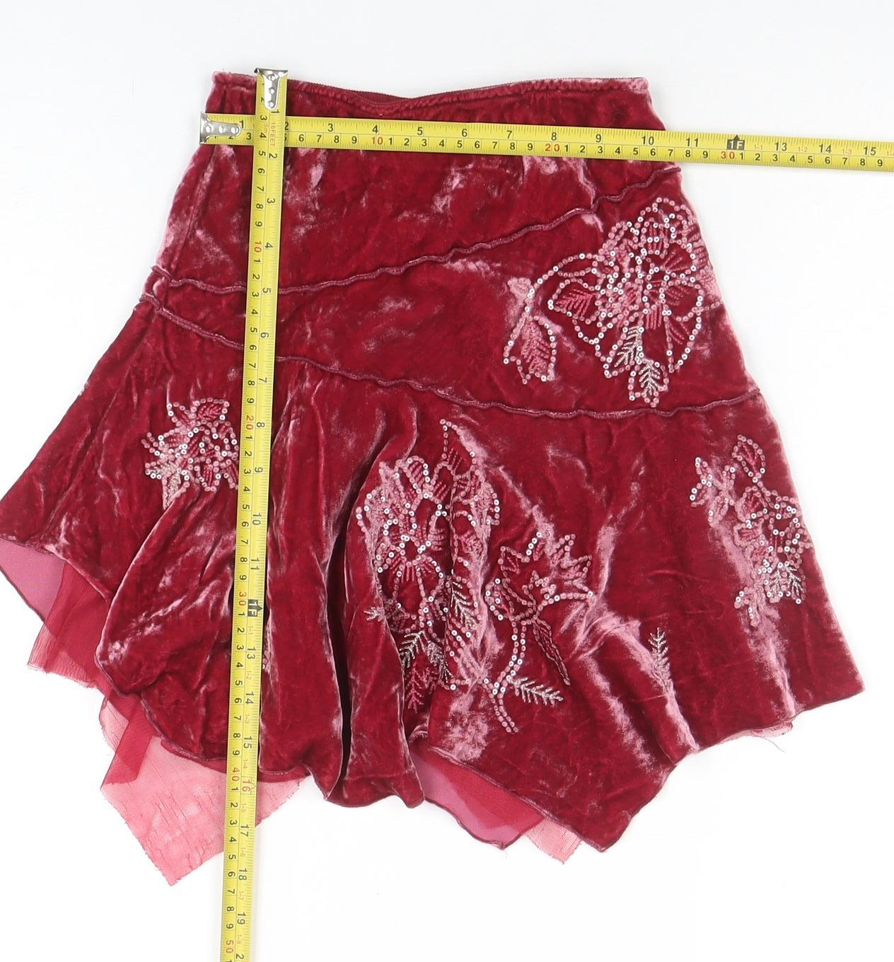 Jigsaw Junior Girls Red Velvet Beaded Flared Skirt 6-7 Years
