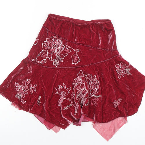 Jigsaw Junior Girls Red Velvet Beaded Flared Skirt 6-7 Years