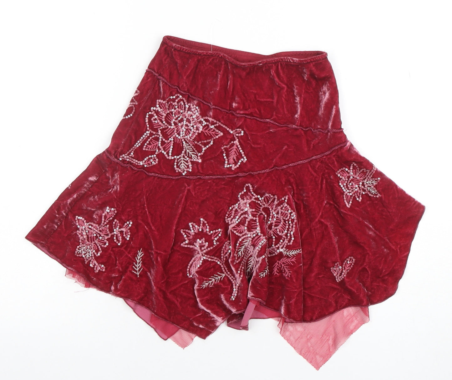 Jigsaw Junior Girls Red Velvet Beaded Flared Skirt 6-7 Years