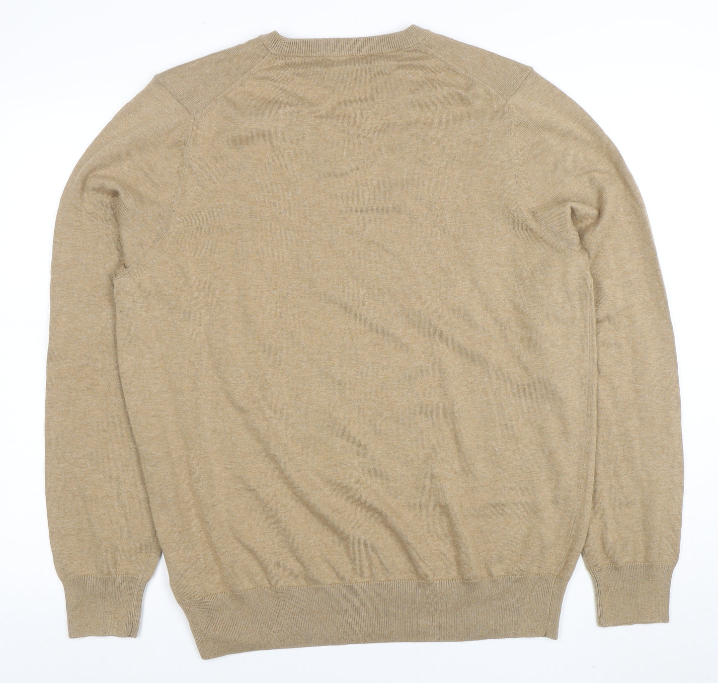 Marks and Spencer Men's Beige XL V-Neck Cotton Jumper