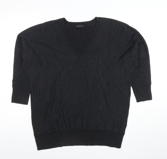 The White Company Women’s Black Wool Blend V-Neck Relaxed Jumper Size 14