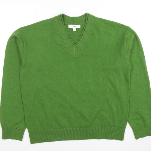 Marks and Spencer Men’s Green Wool Blend V-Neck Jumper Size M