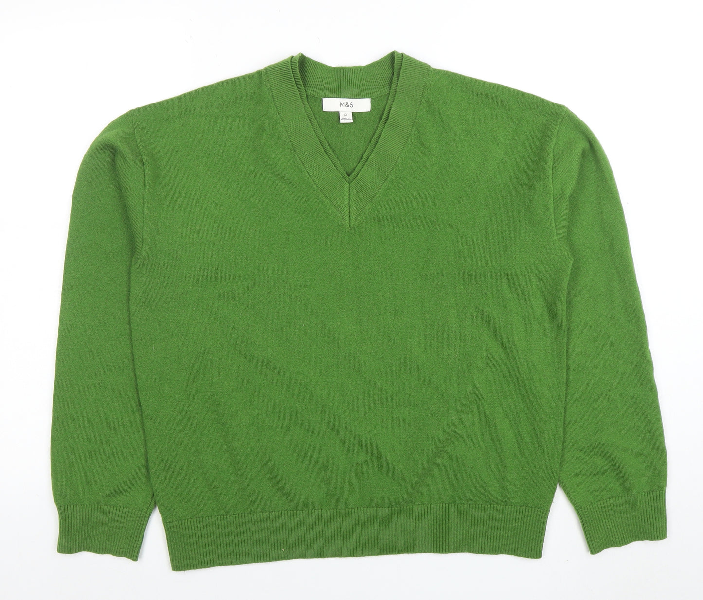 Marks and Spencer Men’s Green Wool Blend V-Neck Jumper Size M